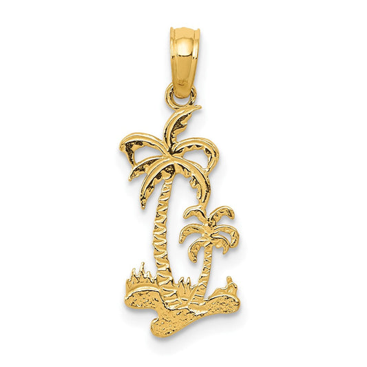 Extel Medium 10k Gold Double Palm Trees Pendant, Made in USA