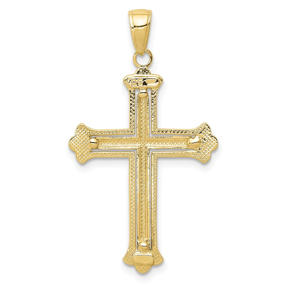 Extel Large 10K Two-tone Cross in Budded Yellow Cross Frame Pendant Charm