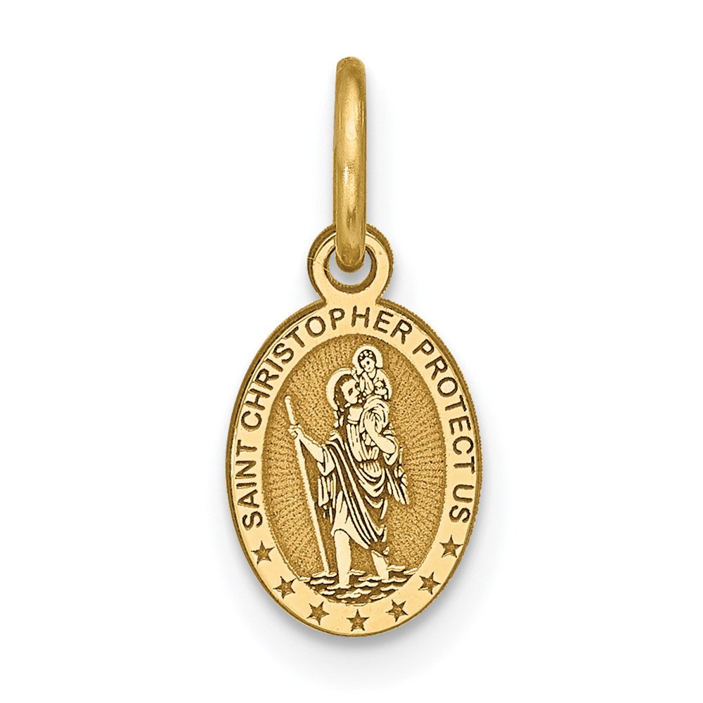 Extel Medium 10k Gold Solid Satin Polished Patron Saint Christopher Medal Pendant Charm , Made in USA