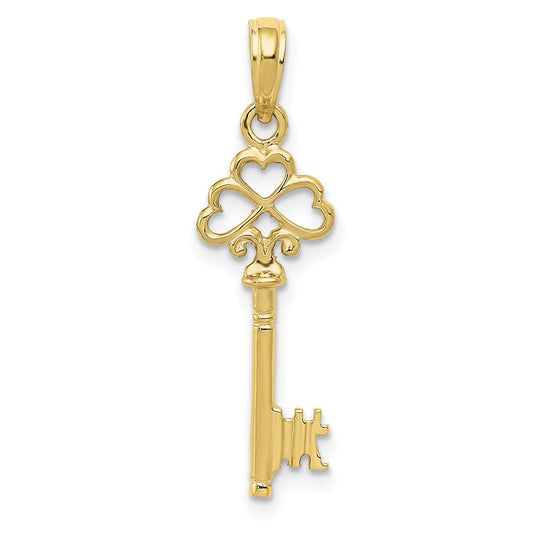 Extel Large 10k Gold Polished 3-D Hearts Key Charm, Made in USA