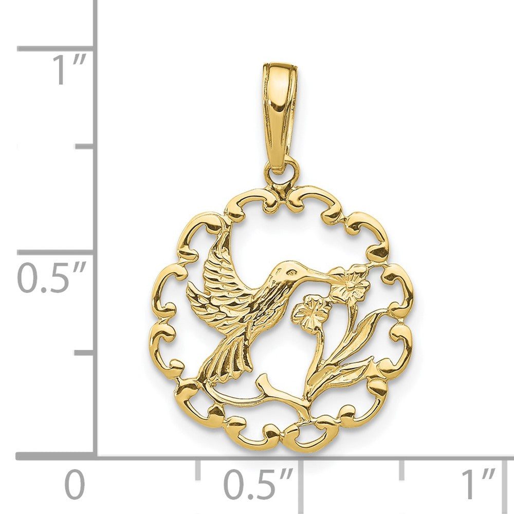 Extel Medium 10k Gold Hummingbird with Flower in Frame Pendant