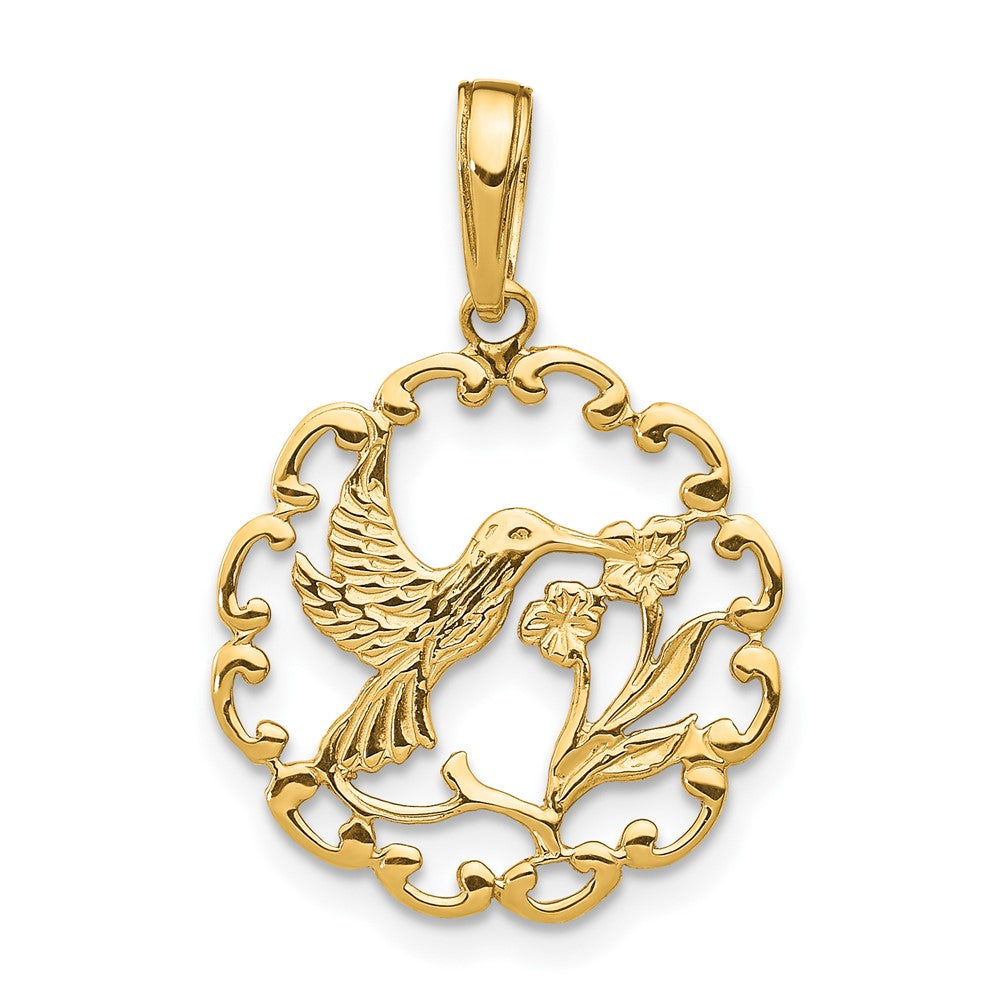 Extel Medium 10k Gold Hummingbird with Flower in Frame Pendant