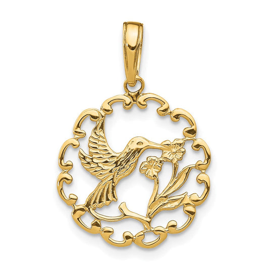 Extel Medium 10k Gold Hummingbird with Flower in Frame Pendant