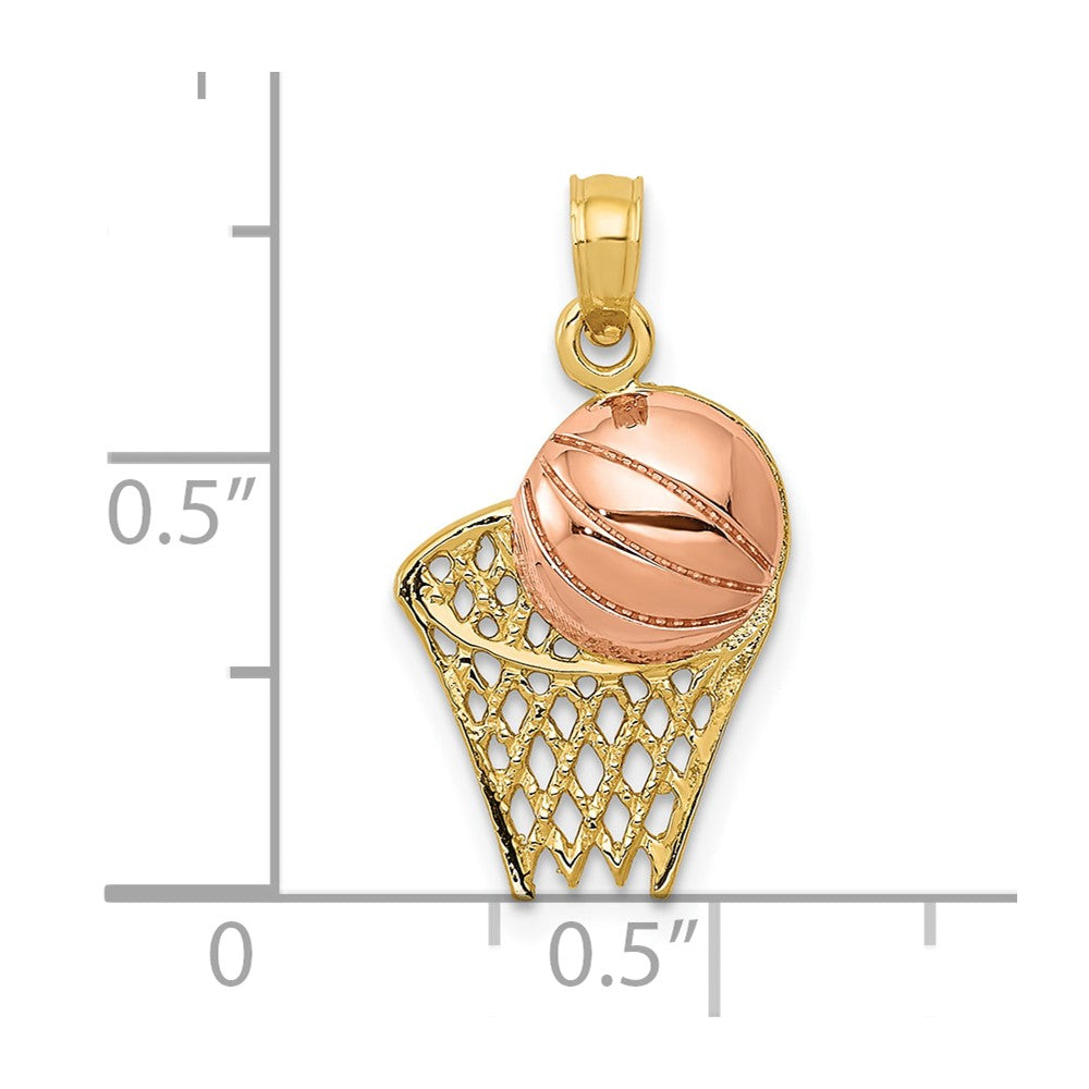 Extel Medium 10k Two-tone Basketball Hoop with Ball Pendant