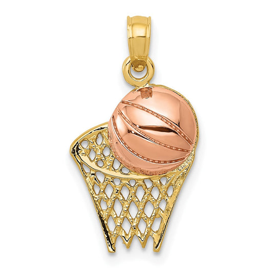 Extel Medium 10k Two-tone Basketball Hoop with Ball Pendant