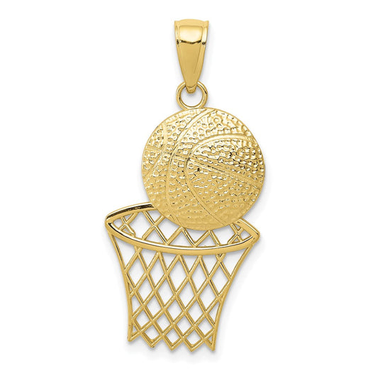 Extel Large 10k Gold Basketball & Net Pendant, Made in USA