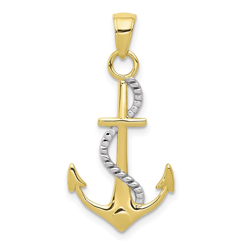 Extel Large 10K with Y Gold Polished Anchor with rope Pendant