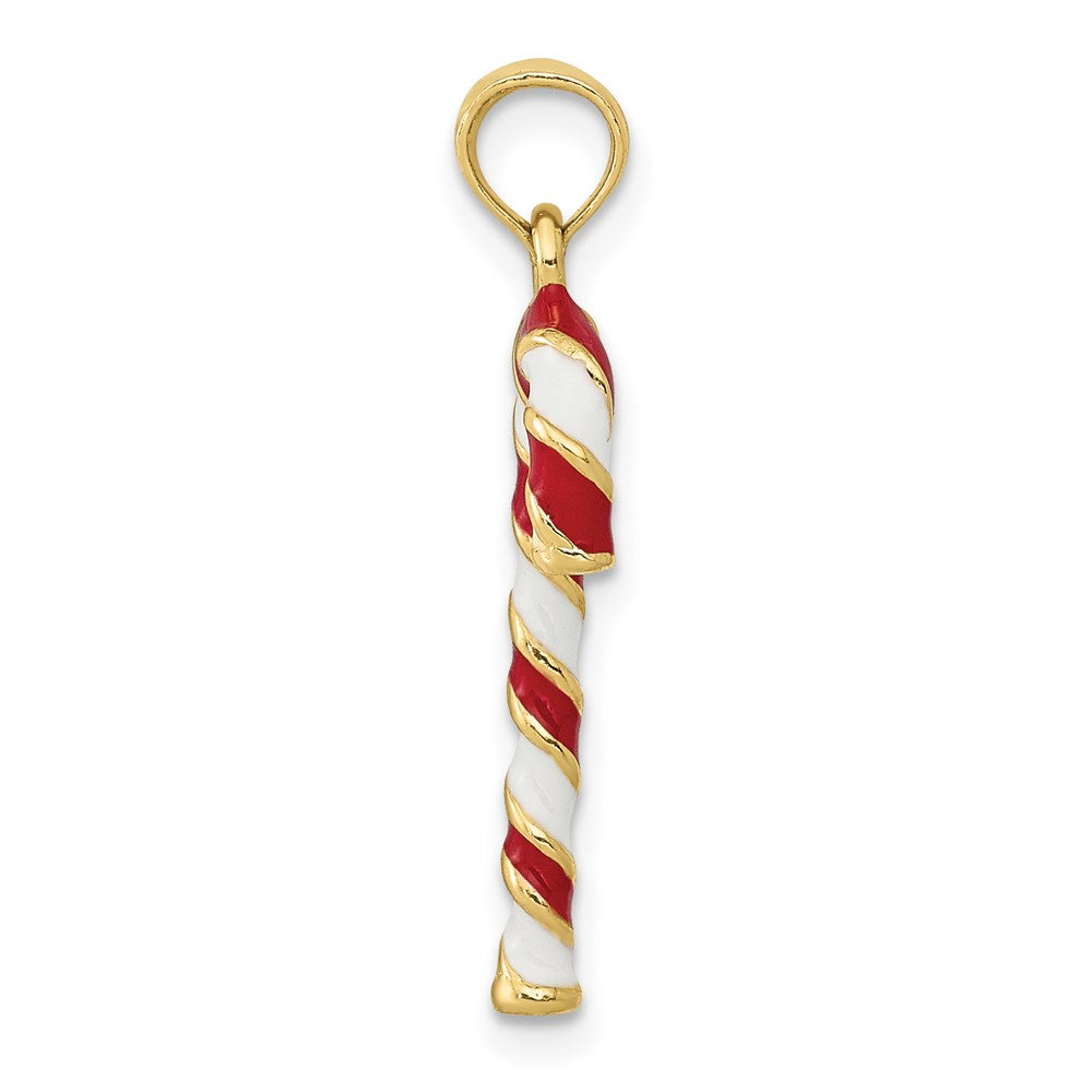 Extel Large 10k Gold 3-D Enameled Candy Cane Pendant