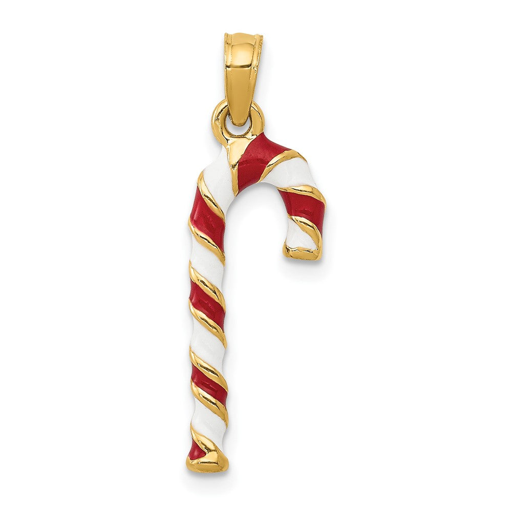 Extel Large 10k Gold 3-D Enameled Candy Cane Pendant