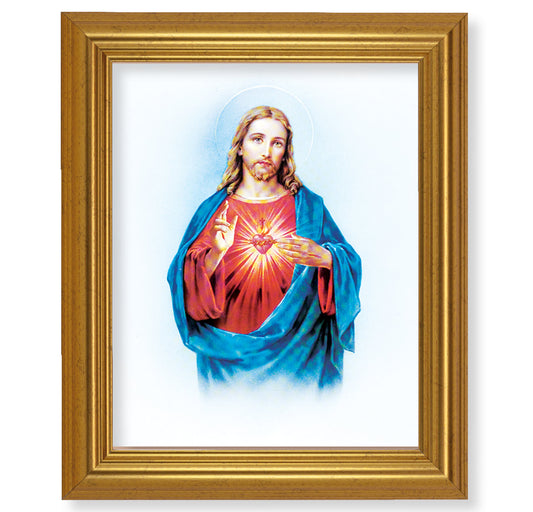 Sacred Heart of Jesus Picture Framed Wall Art Decor, Large, Antique Gold-Leaf Classic Frame