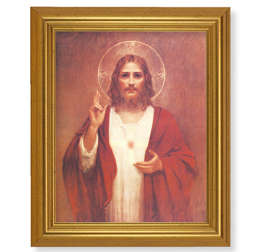 Sacred Heart of Jesus Picture Framed Wall Art Decor, Large, Antique Gold-Leaf Classic Frame