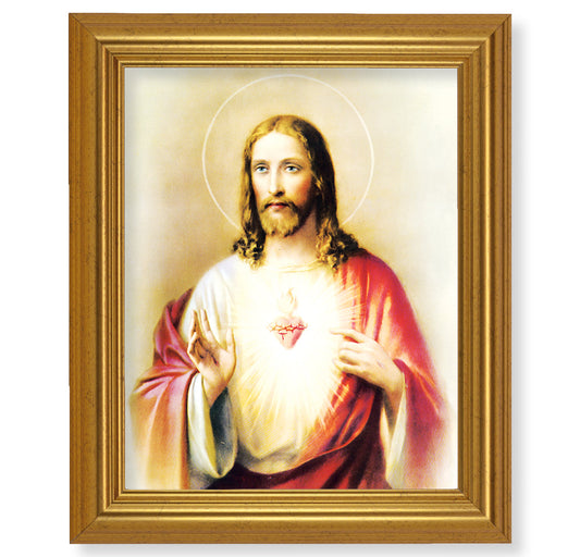 Sacred Heart of Jesus Picture Framed Wall Art Decor, Large, Antique Gold-Leaf Classic Frame