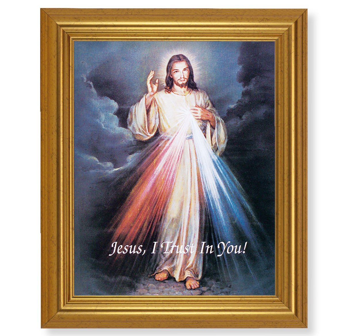 Divine Mercy Picture Framed Wall Art Decor Large Antique Gold Frame