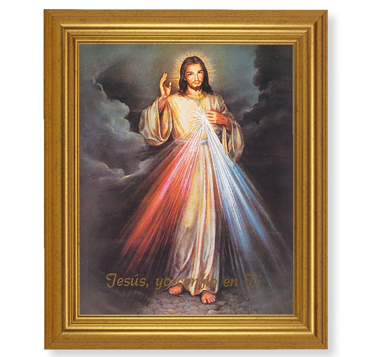 Divine Mercy (Spanish) Picture Framed Wall Art Decor, Large, Antique Gold-Leaf Classic Frame