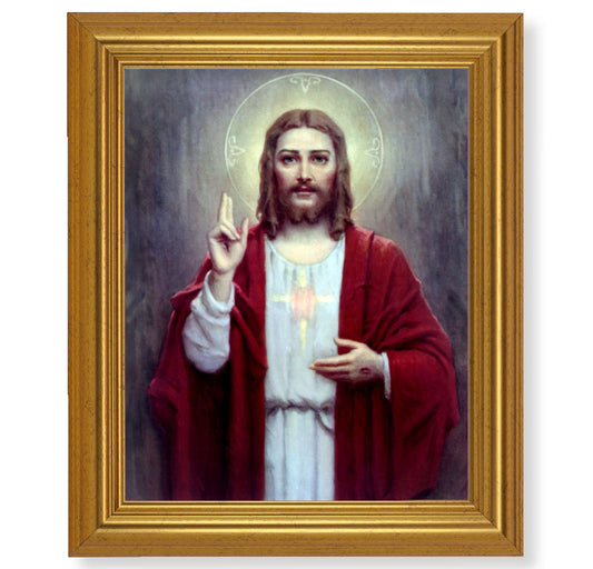 Sacred Heart of Jesus Picture Framed Wall Art Decor, Large, Antique Gold-Leaf Classic Frame