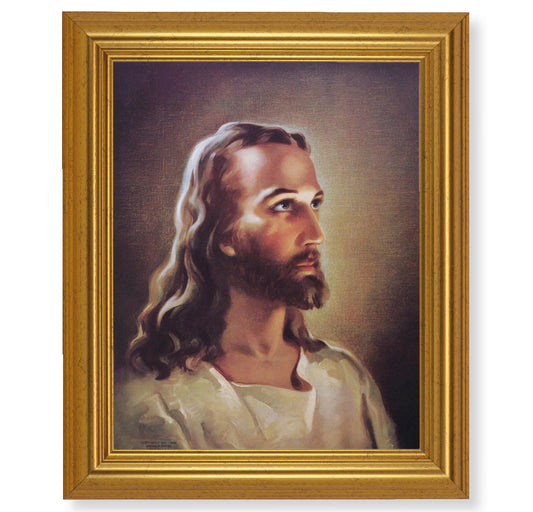 Head of Christ Picture Framed Wall Art Decor, Large, Antique Gold-Leaf Classic Frame