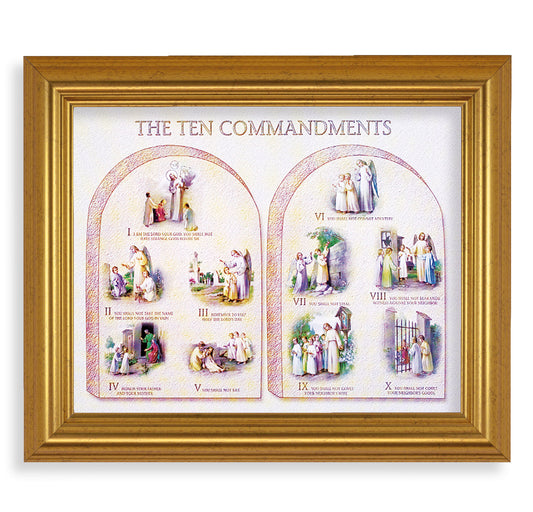 Ten Commandments Picture Framed Wall Art Decor, Large, Antique Gold-Leaf Classic Frame