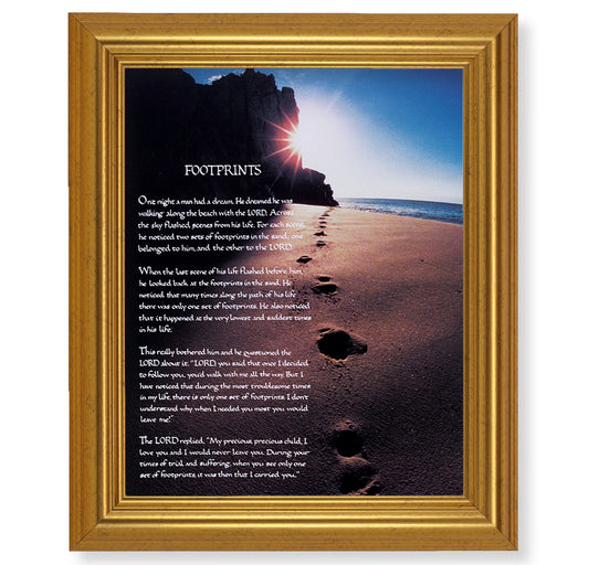 Footprints Picture Framed Wall Art Decor, Large, Antique Gold-Leaf Classic Frame