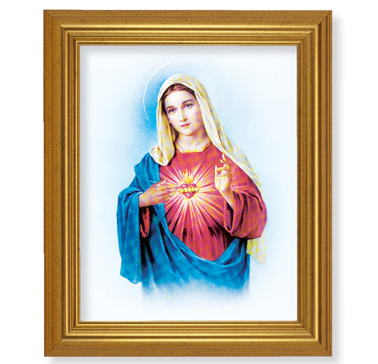 Immaculate Heart of Mary Picture Framed Wall Art Decor, Large, Antique Gold-Leaf Classic Frame