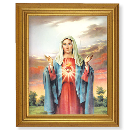 Immaculate Heart of Mary Picture Framed Wall Art Decor, Large, Antique Gold-Leaf Classic Frame