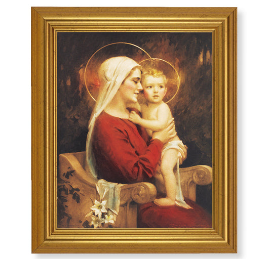 Madonna and Child Picture Framed Wall Art Decor, Large, Antique Gold-Leaf Classic Frame