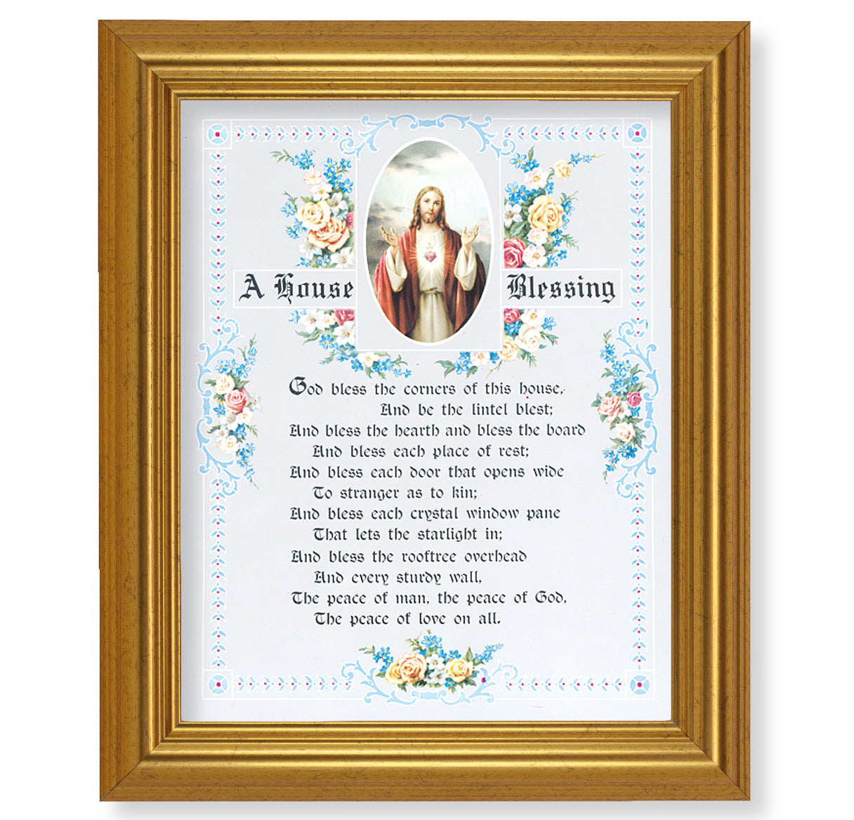 House Blessing - Sacred Heart of Jesus Picture Framed Wall Art Decor, Large, Antique Gold-Leaf Classic Frame