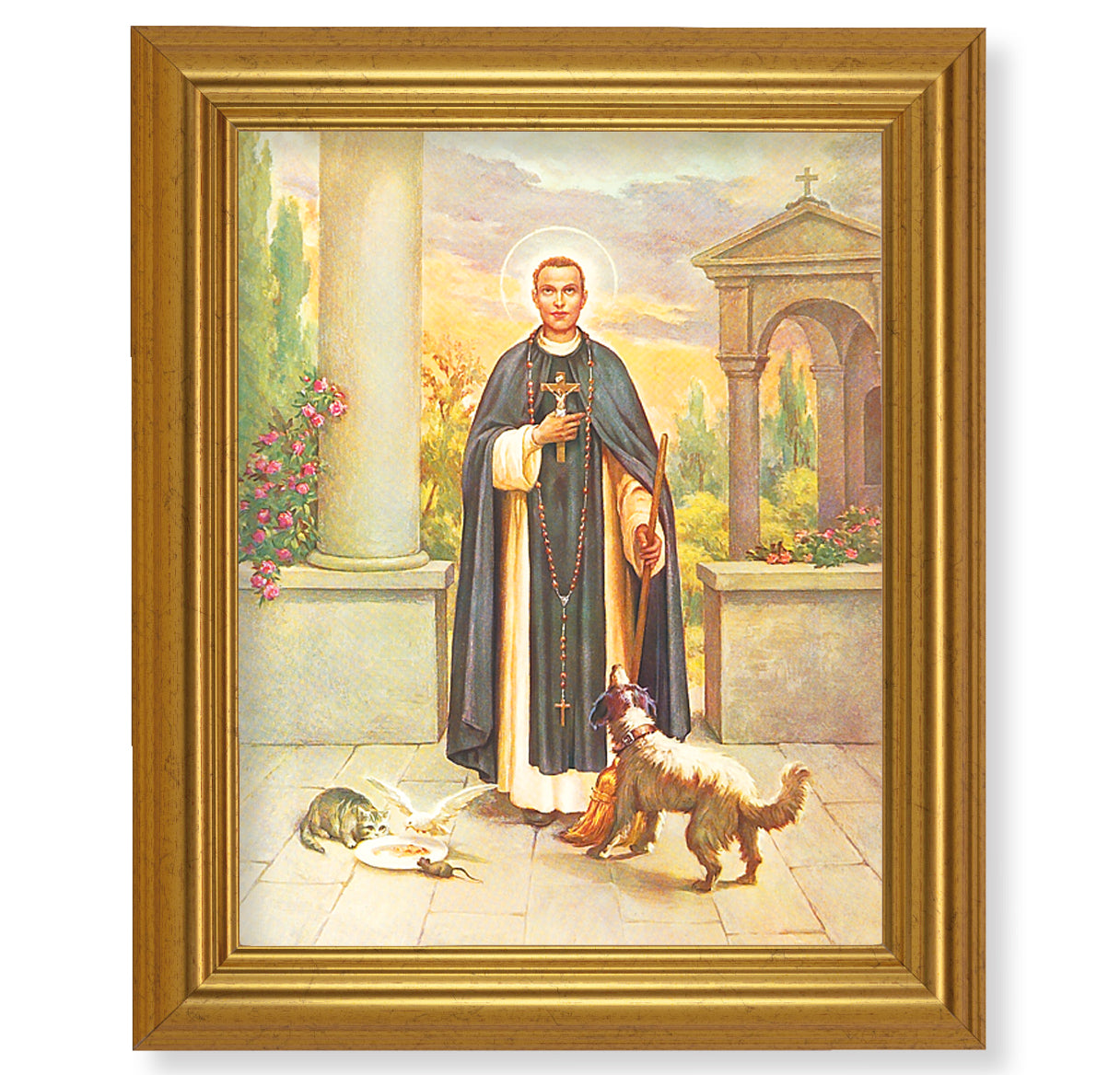 St. Martin DePorres Picture Framed Wall Art Decor, Large, Antique Gold-Leaf Classic Frame