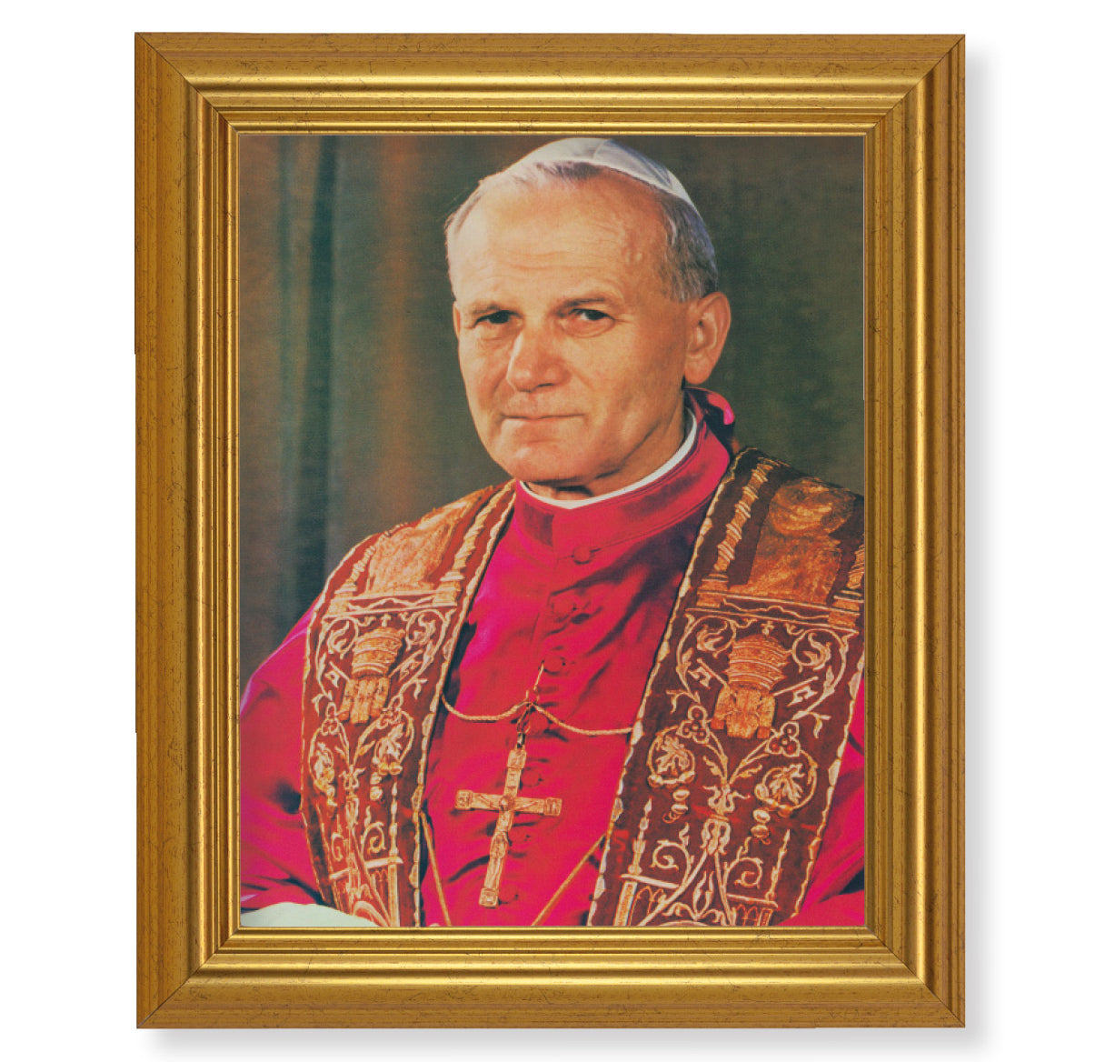 St. Pope John Paul II Picture Framed Wall Art Decor, Large, Antique Gold-Leaf Classic Frame