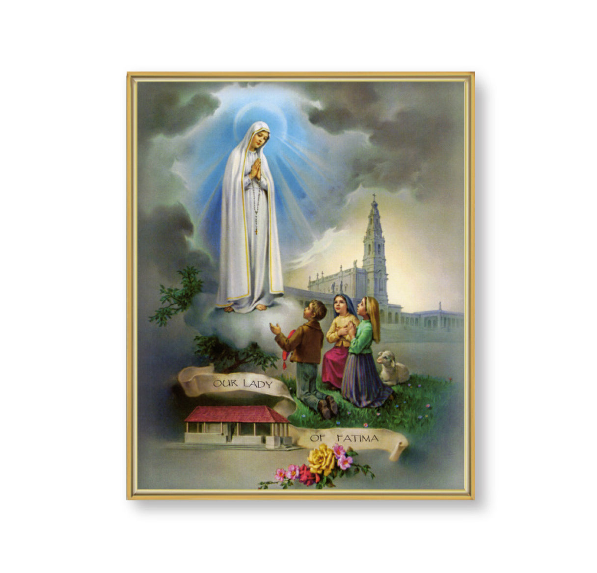 Our Lady of Fatima Picture Framed Plaque Large Gold Frame