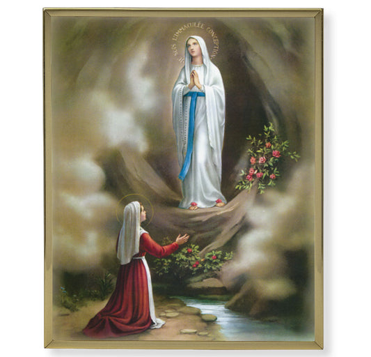 Our Lady of Lourdes Picture Framed Plaque Large, Gold Plaque Frame