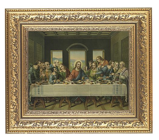 Last Supper Picture Framed Wall Art Decor, Large, Gold-Leaf Acanthus-Leaf Carvings Ornate Frame