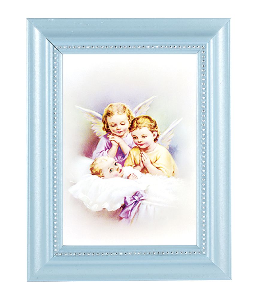 Guardian Angels Picture Framed Wall Art Decor Small Blue