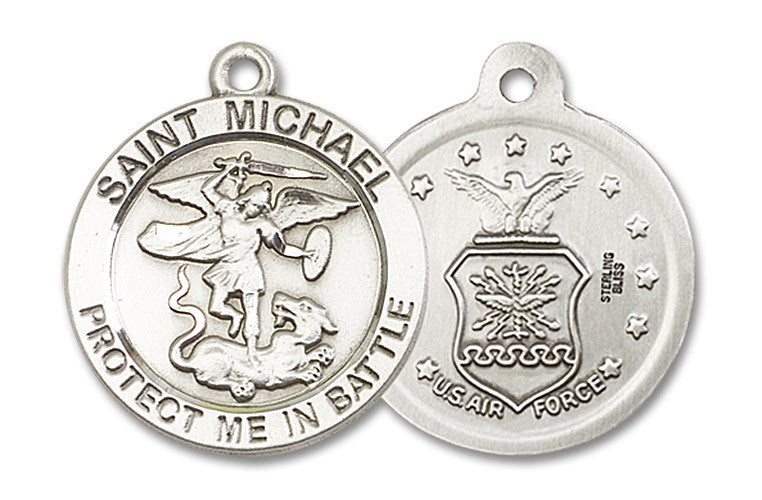 Extel Round Large Sterling Silver St Michael Air Force Medal, Made in USA