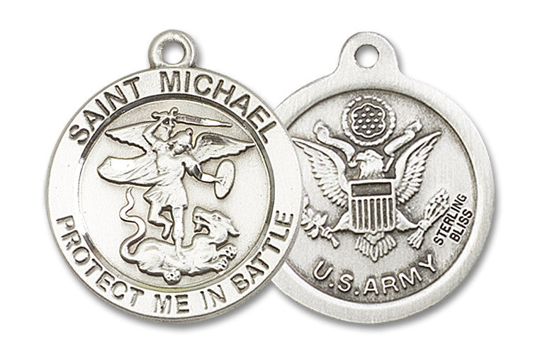 Extel Round Large Sterling Silver St Michael Army Medal, Made in USA