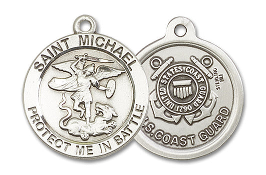 Extel Round Large Sterling Silver St Michael Coast Guard Medal, Made in USA