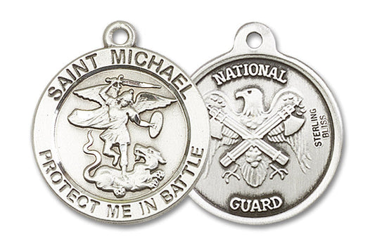 Extel Round Large Sterling Silver St Michael National Guard Medal, Made in USA