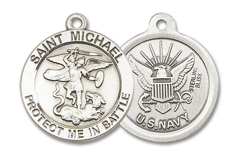 Extel Round Large Sterling Silver St Michael Navy Medal, Made in USA