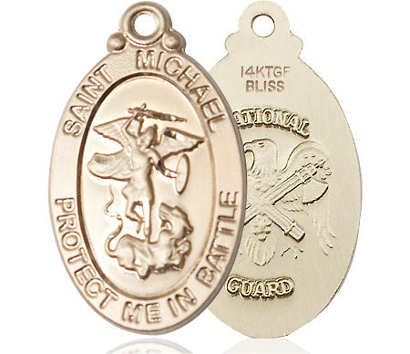 Extel Oval Large 14kt Gold Filled St Michael National Guard Medal, Made in USA