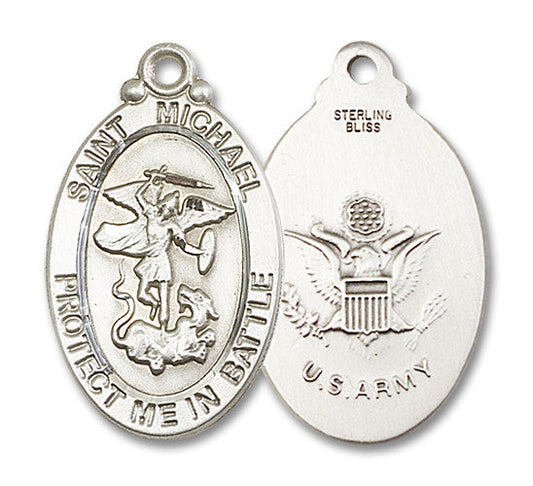 Extel Oval Large Sterling Silver St Michael Army Medal, Made in USA