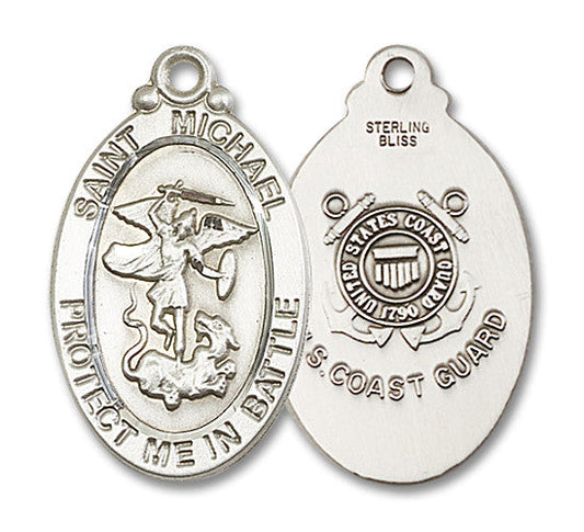 Extel Oval Large Sterling Silver St Michael Guardian Angel Coast Guard Medal, Made in USA