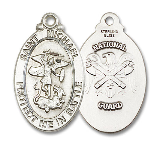 Extel Oval Large Sterling Silver St Michael National Guard Medal, Made in USA