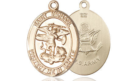 Extel Oval Medium 14kt Gold Filled St Michael Army Medal, Made in USA