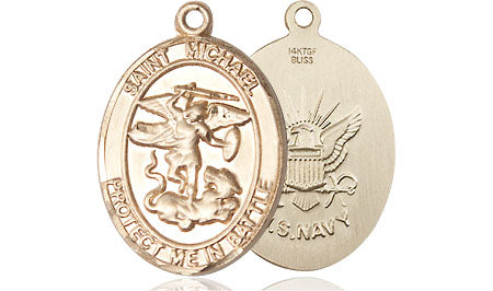 Extel Oval Medium 14kt Gold Filled St Michael Navy Medal, Made in USA