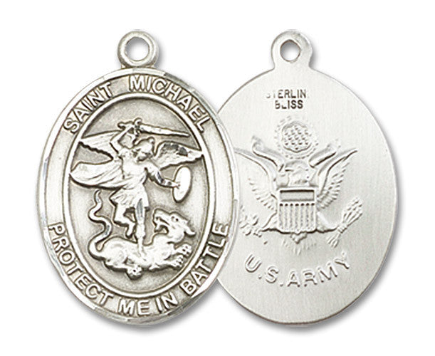 Extel Oval Medium Sterling Silver St Michael Army Medal, Made in USA