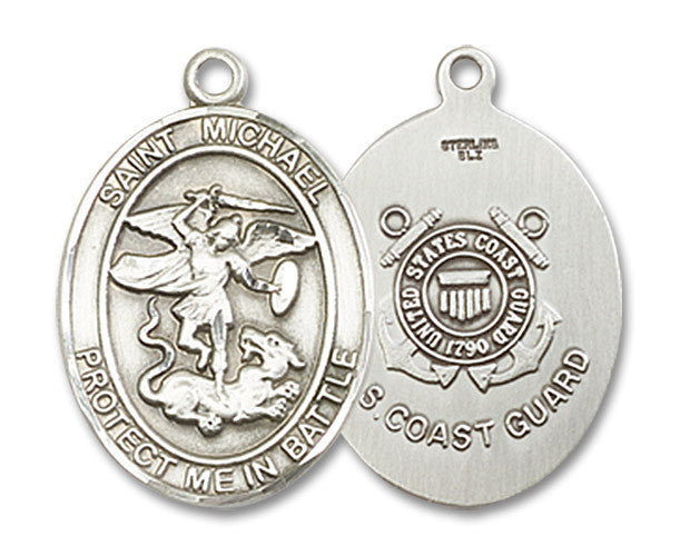 Extel Oval Medium Sterling Silver St Michael Coast Guard Medal, Made in USA