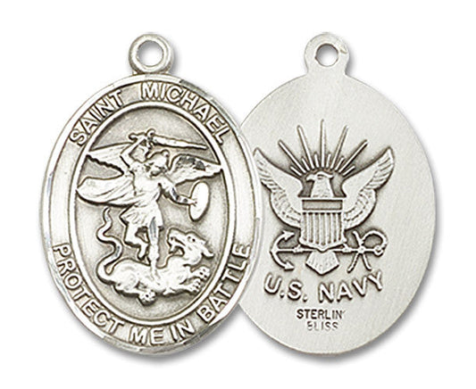 Extel Oval Medium Sterling Silver St Michael Navy Medal, Made in USA