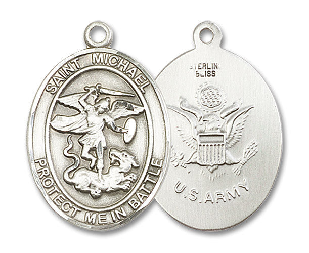 Extel Oval Large Sterling Silver St Michael Army Medal, Made in USA