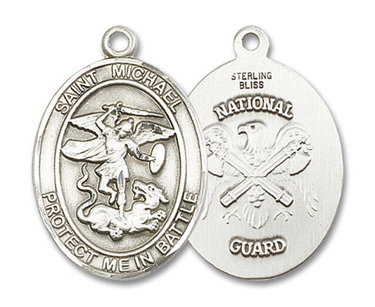 Extel Oval Large Sterling Silver St Michael National Guard Medal, Made in USA