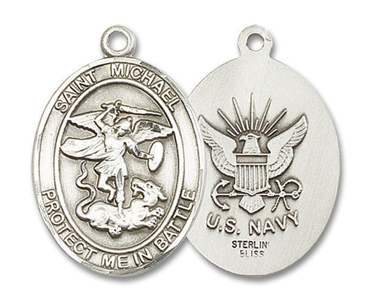 Extel Oval Large Sterling Silver St Michael Navy Medal, Made in USA