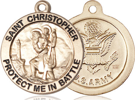 Extel Round Large 14kt Gold Filled St Christopher Army Medal, Made in USA